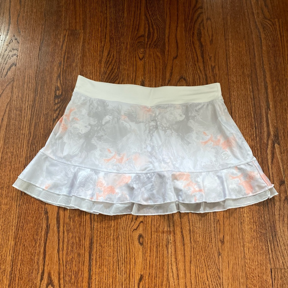 White Floral Ruffle Mini Skirt with Subtle Pink Accents